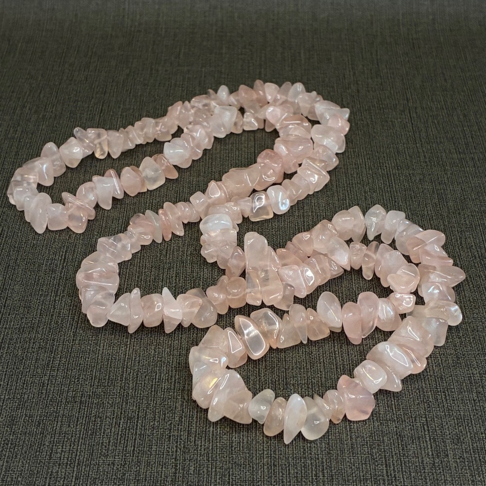 Vintage Rose Quartz Chip Necklace Natural Pink Stone Nugget Long Strand 31"